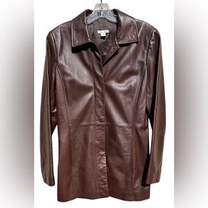 HALOGEN Lambs Leather Moto SNAPS Modern Contemporary Brown Jacket Sz M